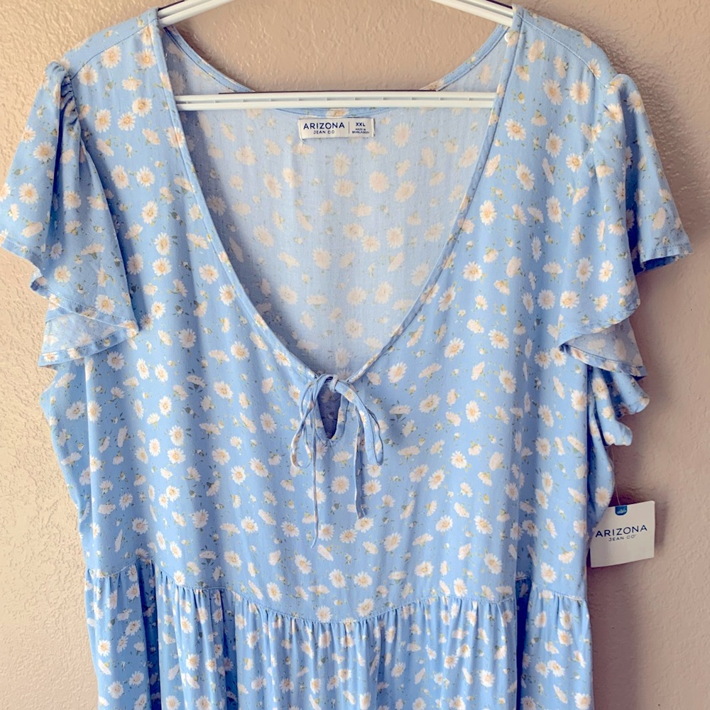Arizona Jean Co. Light Blue Daisy Tiered Ruffle Sleeve Boho Dress Size XXL NWT - Picture 4 of 9